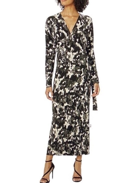 Norma Kamali Dresses & Skirts - NORMA KAMALI Wrap Dress Maxi Gown with Tie, Modern Camo, Dolman Sleeves, XL